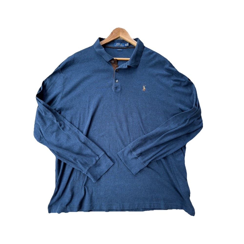Polo Ralph Lauren Shirt Mens Flesh Pony XXL Navy Blue Soft Touch Long Sleeve‎